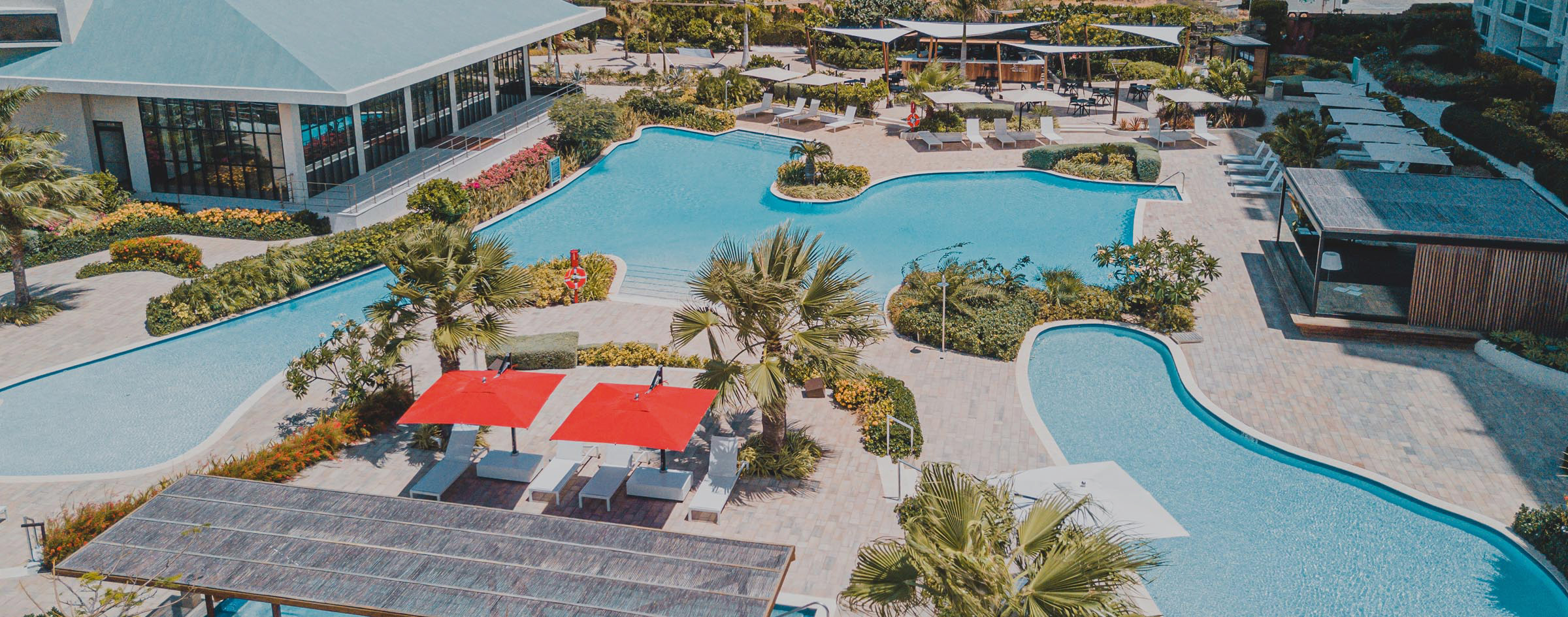 Aerial view of resort pools
